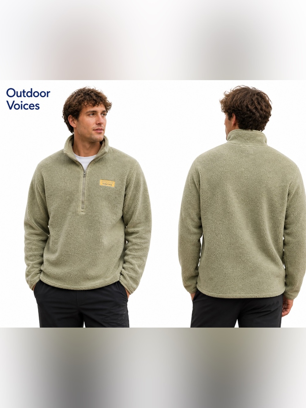 Outdoor Voices men’s Sherpa Fleece Quarter Zip Pullover Size Large Sage Green